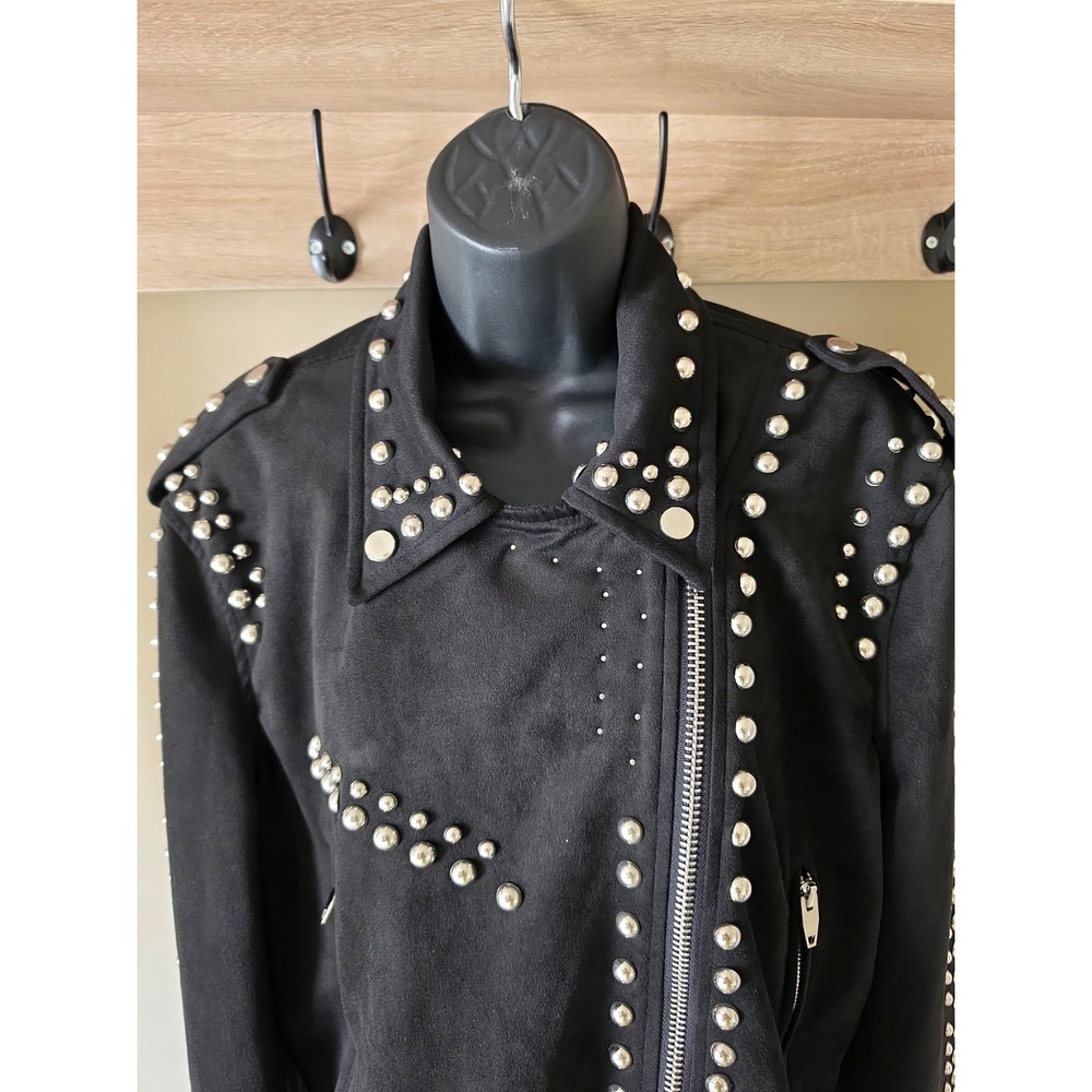 Buddy Love Black Studded Suede Moto Jacket – Women's Edgy Biker Style Size L - Picture 14 of 16